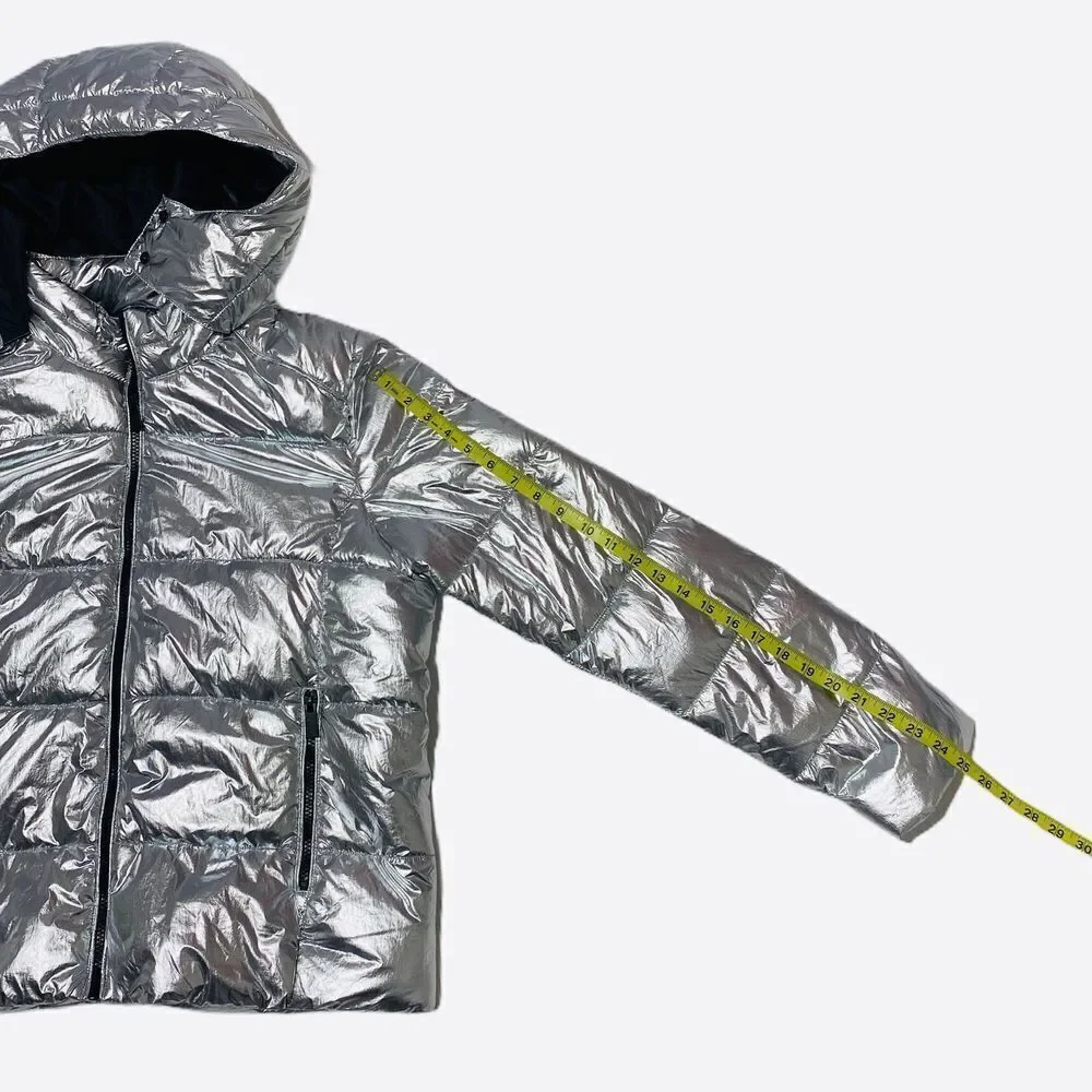 Andrew Marc Metallic Silver Puffer Jacket Large - Picture 12 of 15